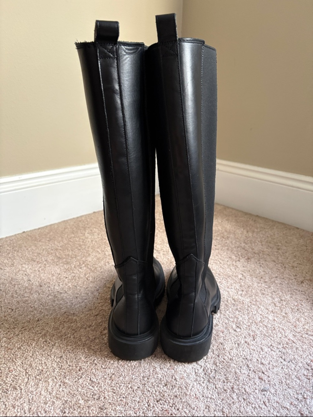 AllSaints Maeve Black Leather Knee High Lug Sole Boots Size 37 designer comfy - Picture 7 of 11